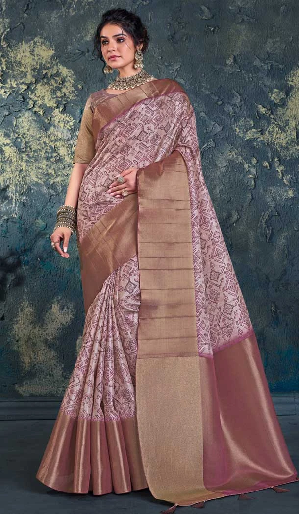 Chhapa Silk With Print Work Traditional Party Wear Saree In Purple Color - 8009179734