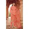 Hand Work Dola Jacquard Peach Color Party Wear Heavy Salwar Kameez - 8012179755