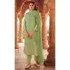Hand Work Dola Jacquard Pista Color Party Wear Heavy Salwar Kameez - 8012179759