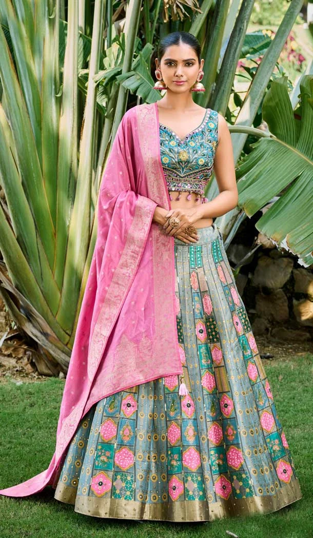 Banarasi Silk Handwork Wedding Wear Heavy Lehenga Choli In Multi Color - 8026179819