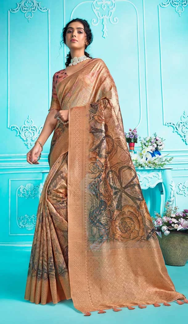 Traditional Organza Printed Work Function Wear Saree In Multi Color - 8030179849
