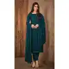 Divine Teal Color Silk Georgette With Diamond Work Party Wear Salwar Kameez - 8037179895