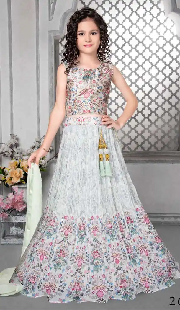 Peach Color Faux Georgette Digital Print Work Designer Readymade Kids Lehenga Choli - 8039179904