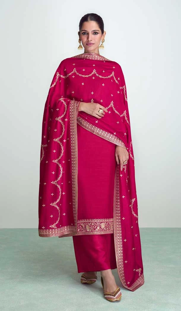 Designer Pink Premium Silk With Embroidery Work Function Wear Palazzo Salwar Suit - 8043179923