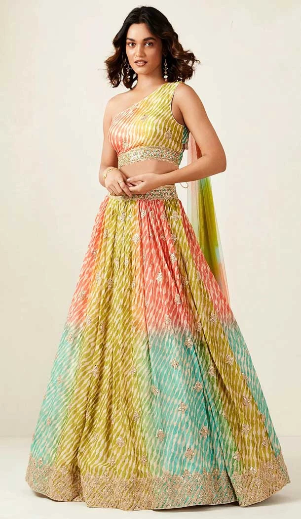 Readymade Designer Dola Silk Embroidery Mirror Work Multi Color Lehenga Choli - 8051179998