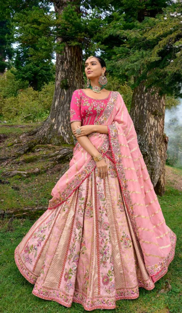 Light Pink Fancy Silk Embroidery Work Designer Wedding Wear Lehenga Choli - 8063180070