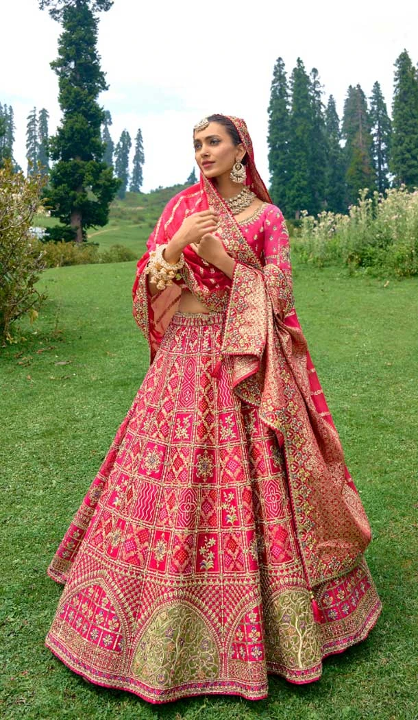 Pink Fancy Silk Embroidery Work Designer Wedding Wear Lehenga Choli - 8063180079