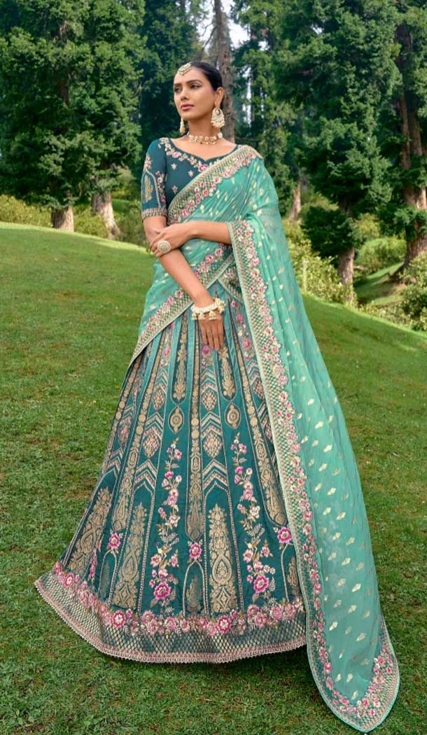 Multi Color Embroidery Work Fancy Silk Designer Wedding Wear Lehenga Choli - 8063180081