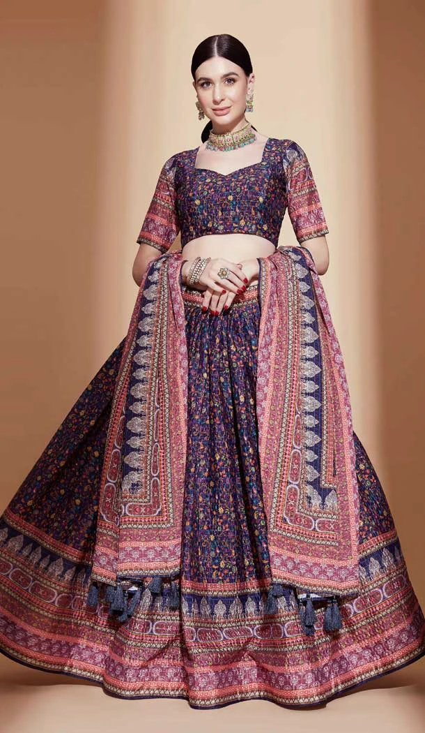 Chinon With Digital Print Work Heavy Designer Lehenga Choli In Purple - 8073180161