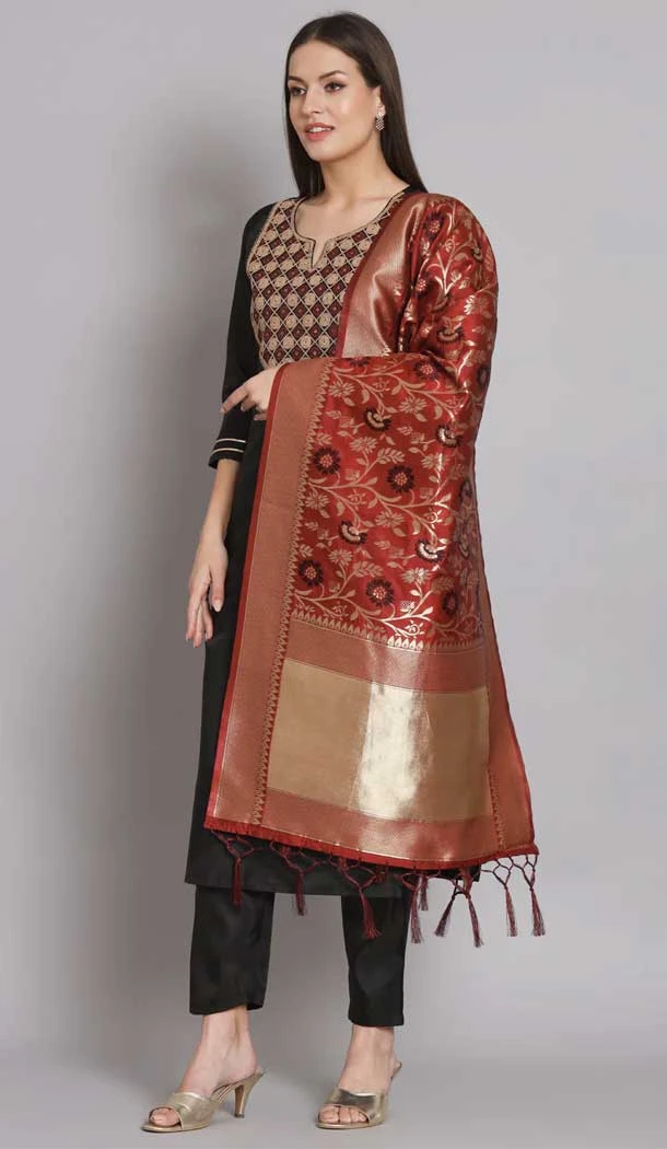 Silk Blend With Embroidery Work Designer Casual Wear Readymade Salwar Suit In Black - 8077180181