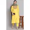 Silk Blend With Embroidery Work Designer Casual Wear Readymade Salwar Suit In Yellow - 8077180183