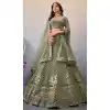 Sparkling Mehendi Green Butterfly Net Sequins Work Sangeet Wear Lehenga Choli - 8092180283