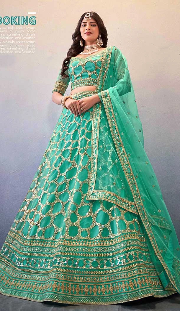 Captivating Sky Rama Butterfly Net Sequins Work Sangeet Wear Lehenga Choli - 8092180287