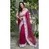 Festival Party Wear Embroidery Work Organza Saree In Burgundy - 8098180306