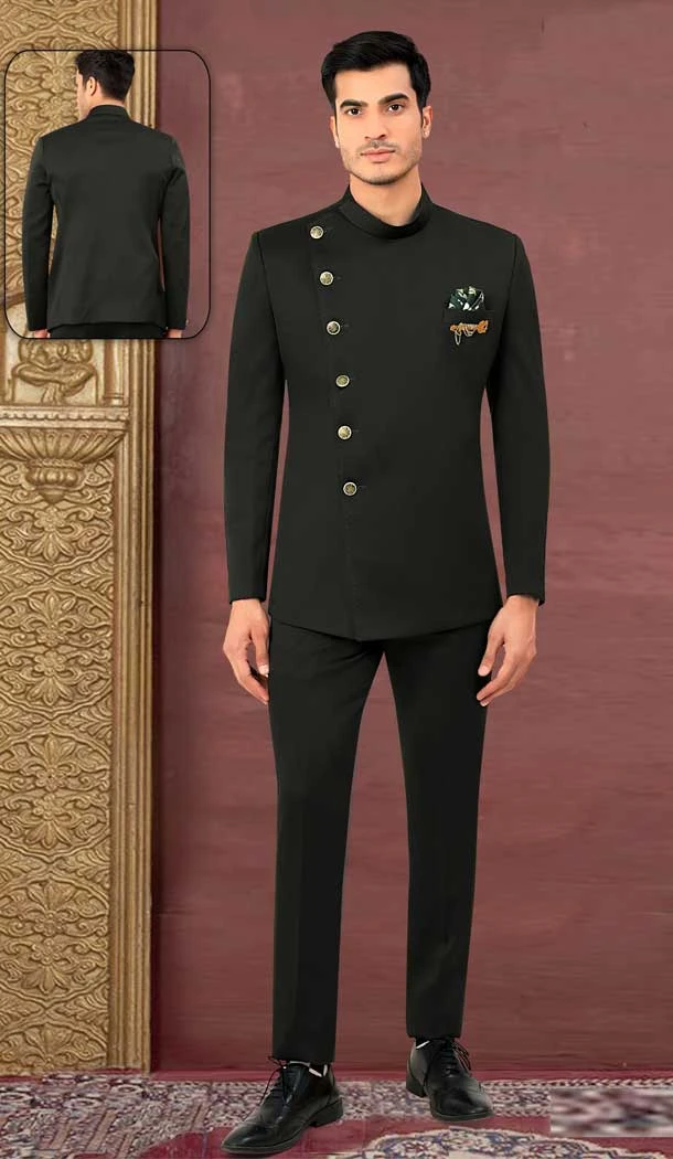 Black Rayon Hand Work Readymade Men's Wedding Wear Jodhpuri - 81051800371