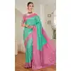 Jamdani Silk Sea Green Color Zari Weaving Work Traditional Festival Wear Saree - 8120180444