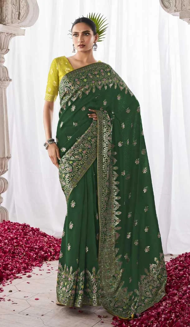Green Kora Silk With Weaving Work Traditional Function Wear Designer Saree - 8138180613 