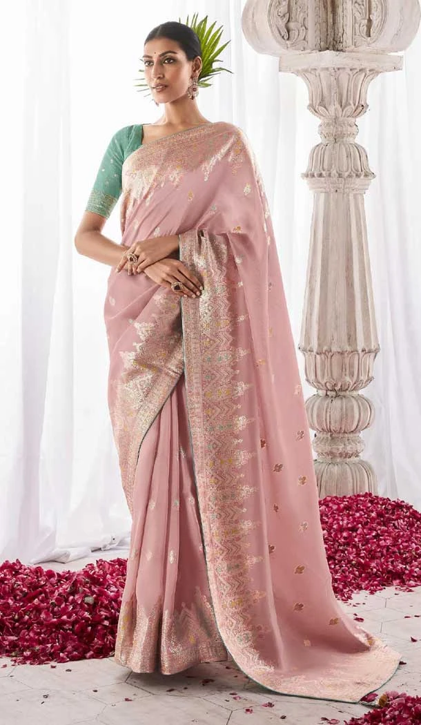 Pink Kora Silk With Weaving Work Traditional Function Wear Designer Saree - 8138180614