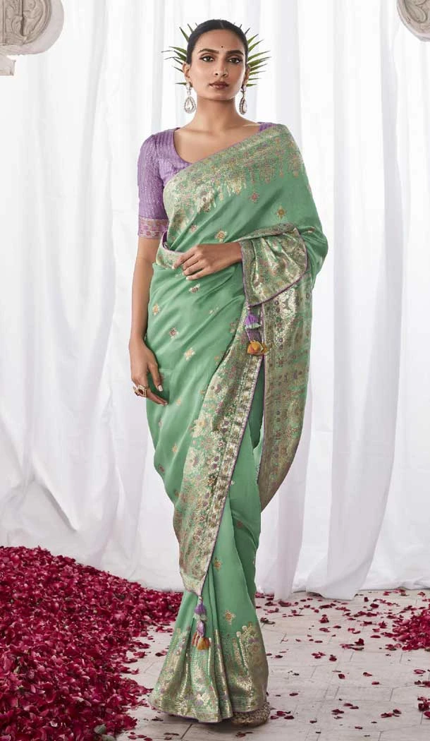 Mint Color Kora Silk With Weaving Work Traditional Function Wear Designer Saree - 8138180621