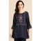 Embroidered Work Viscose Blend Traditional Readymade Short Kurti In Navy Blue - 8139180623