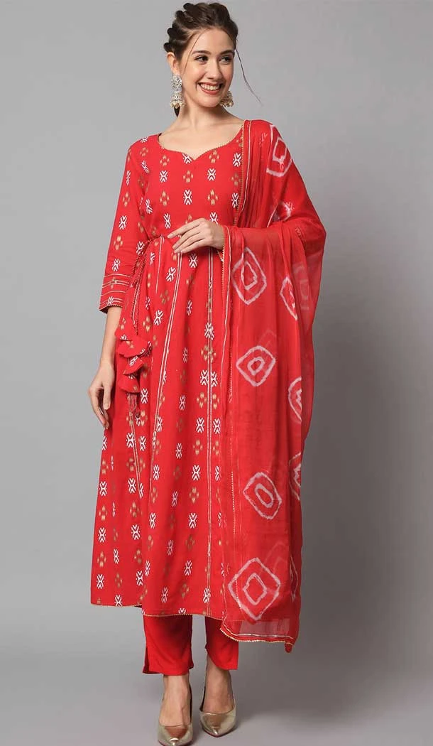 Viscose Rayon Red Color Embroidery Work Festival Wear Anarkali Salwar Suit - 8145180664