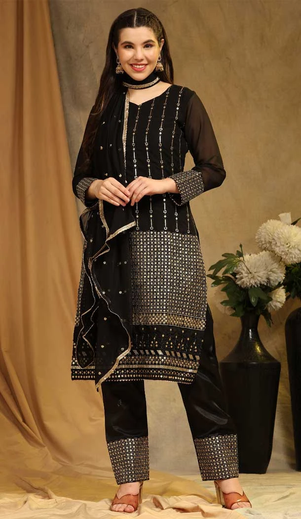 Traditional Black Faux Georgette Casual Wear Pakistani Salwar Kameez - 8153180753