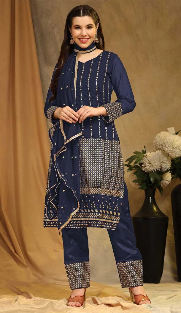Traditional Blue Faux Georgette Casual Wear Pakistani Salwar Kameez - 8153180758