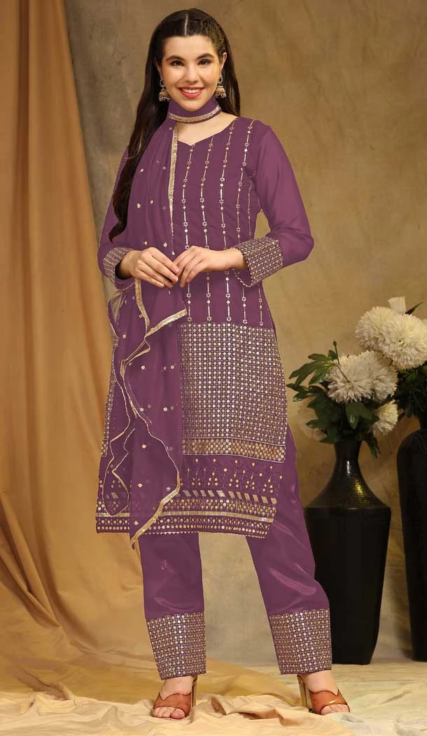 Traditional Badami Faux Georgette Casual Wear Pakistani Salwar Kameez - 8153180759