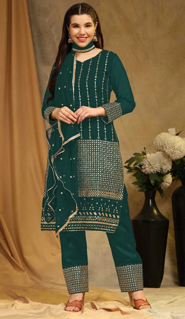 Traditional Rama Green Faux Georgette Casual Wear Pakistani Salwar Kameez - 8153180761
