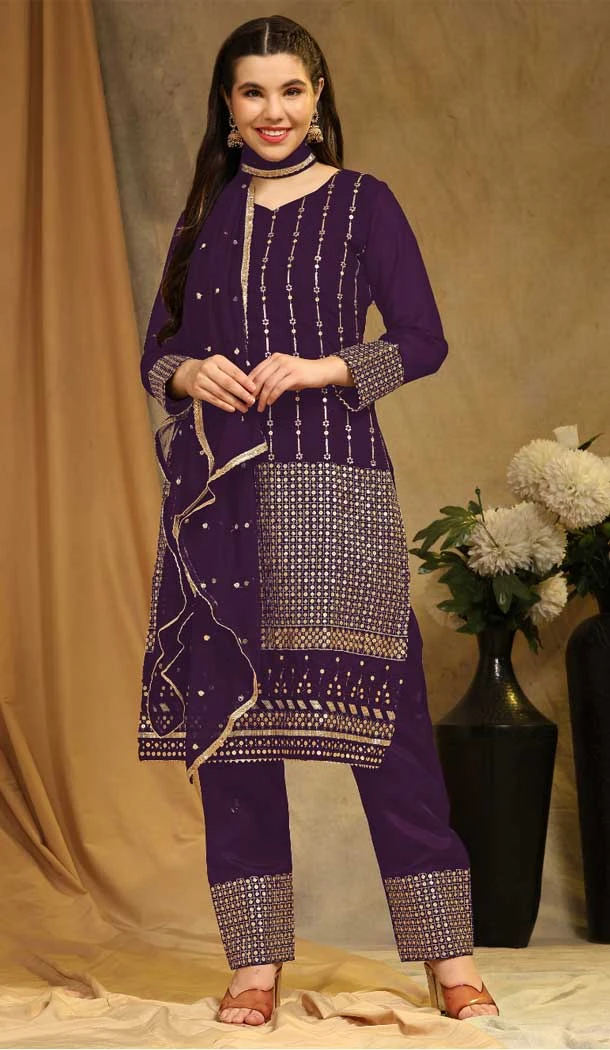Traditional Wine Faux Georgette Casual Wear Pakistani Salwar Kameez - 8153180762