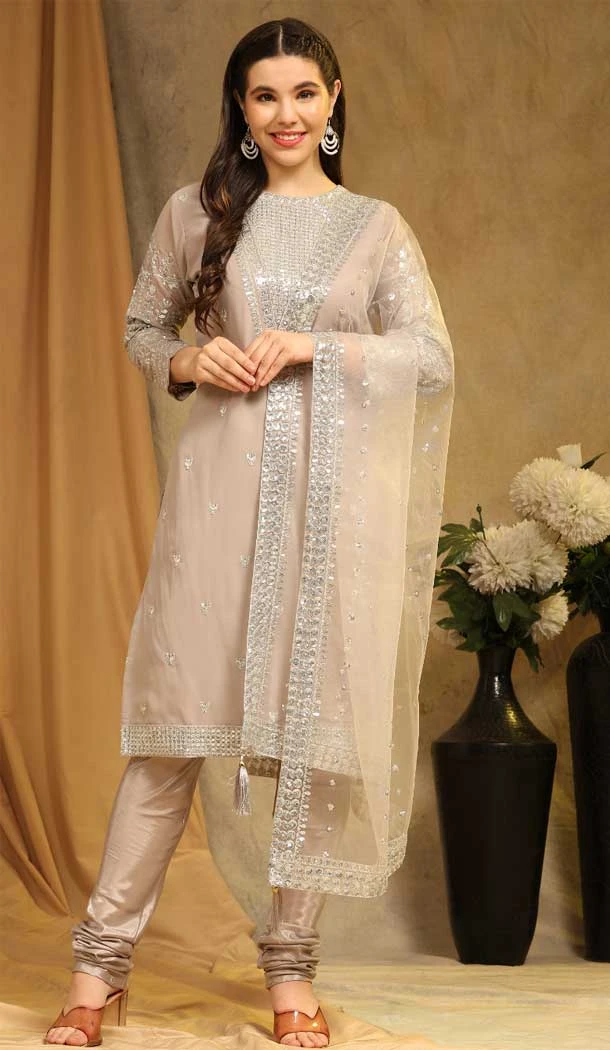 Chiku Faux Georgette Embroidery Work Casual Wear Pakistani Salwar Suit - 8154180763