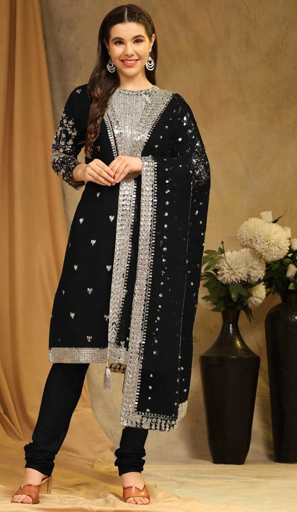 Black Faux Georgette Embroidery Work Casual Wear Pakistani Salwar Suit - 8154180766