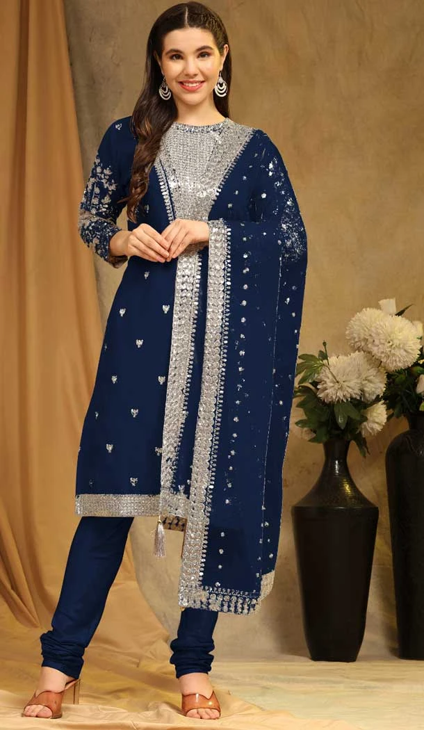 Blue Faux Georgette Embroidery Work Casual Wear Pakistani Salwar Suit - 8154180768