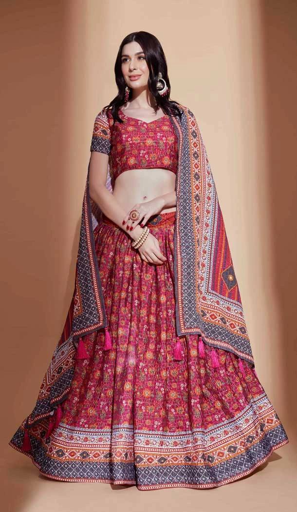 Multi Color Digital Print Work Chinon Designer Party Wear Lehenga Choli - 8156180780