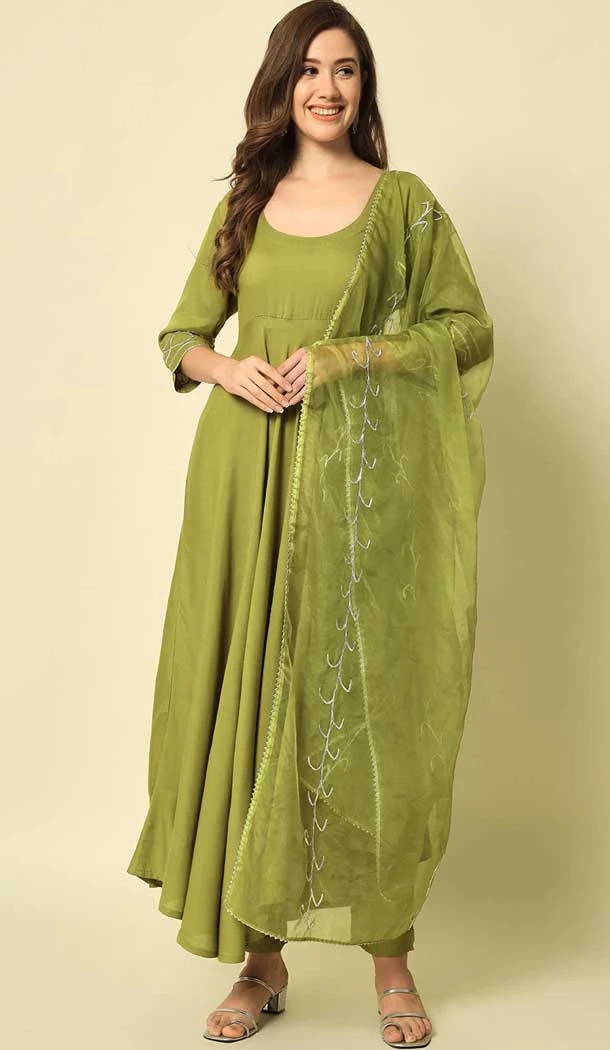 Mehendi Green Color Rayon Plain Casual Wear Readymade Salwar Kameez - 8169180864
