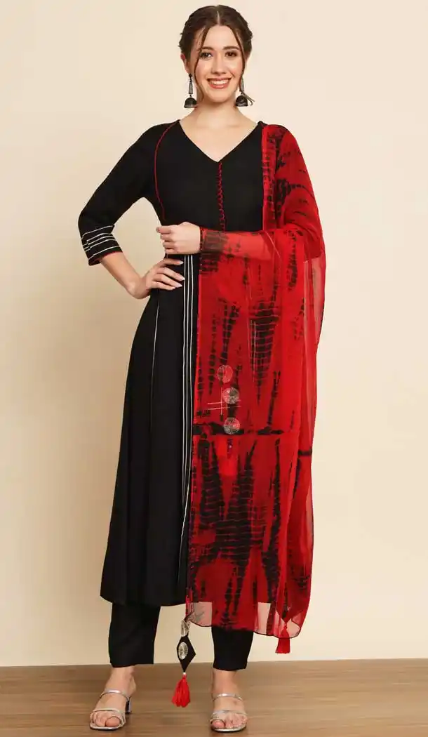 Black Color Rayon Plain Casual Wear Readymade Salwar Kameez - 8169180867