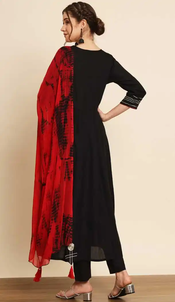 Black Color Rayon Plain Casual Wear Readymade Salwar Kameez - 8169180867