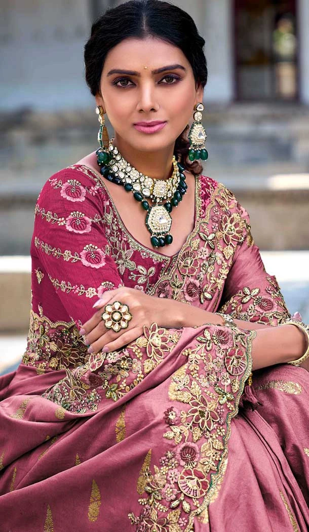 Tissue Silk Embroidered Designer Wear Saree In Pink - 11129199054