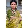Tissue Silk Embroidered Designer Wear Plus Size Saree In Mehendi Green - 11129199055