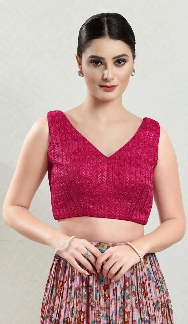 Pink Designer Brocade Embroidery Work Readymade Festival Wear Blouse - 8171180875
