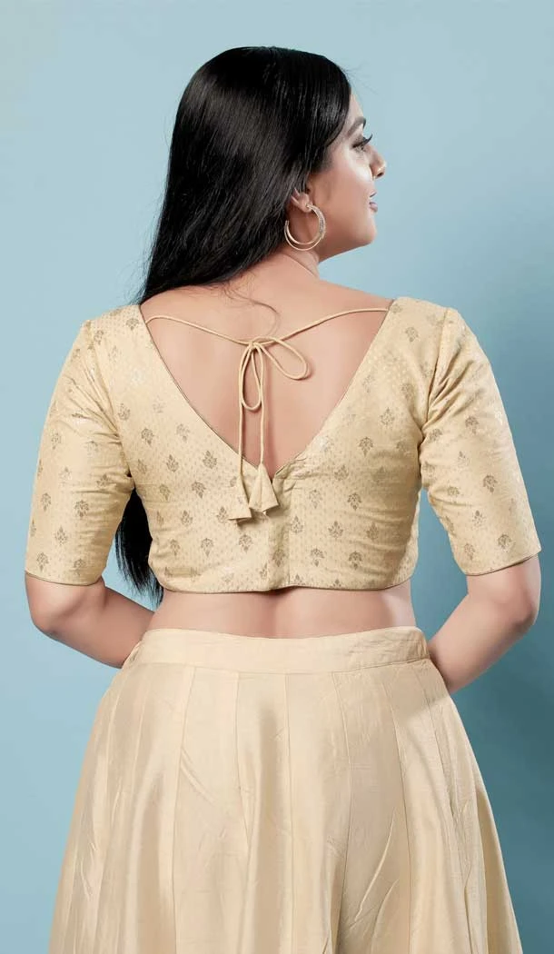Gold Brocade Jacquard Work Designer Function Wear Readymade Blouse - 8172180879