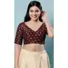 Maroon Brocade Jacquard Work Designer Function Wear Readymade Blouse - 8172180881