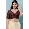 Maroon Brocade Jacquard Work Designer Function Wear Readymade Blouse - 8172180881