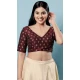 Maroon Brocade Jacquard Work Designer Function Wear Readymade Blouse - 8172180881