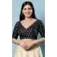 Navy Blue Brocade Jacquard Work Designer Function Wear Readymade Blouse - 8172180882