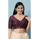 Wine Brocade Jacquard Work Designer Function Wear Readymade Blouse - 8172180883