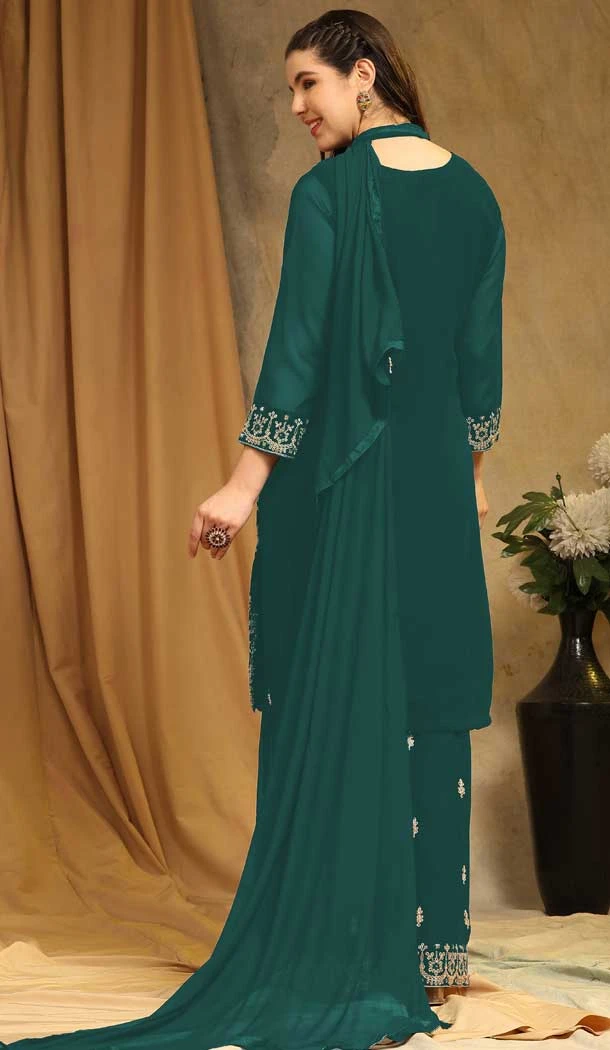 Georgette With Embroidery Work Party Wear Palazzo Salwar Suit In Aqua Blue - 8175180897