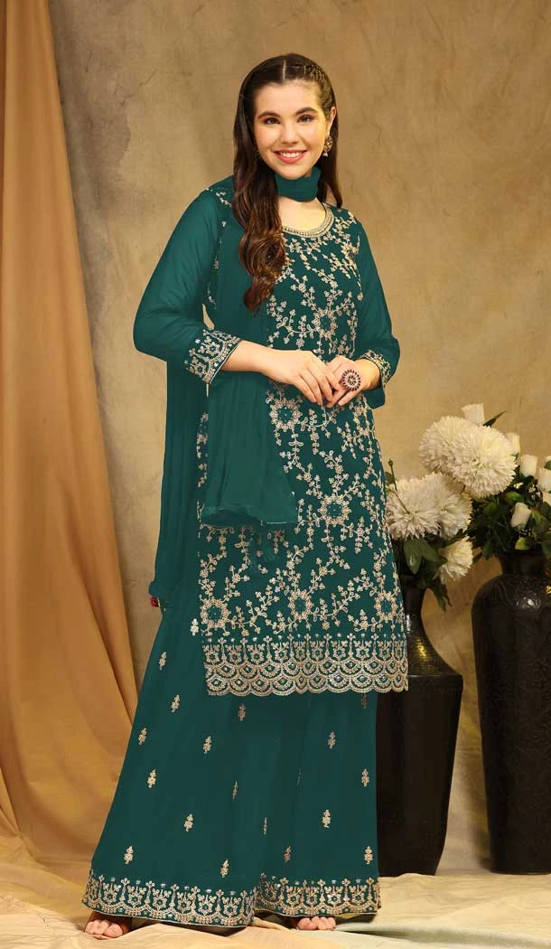 Georgette With Embroidery Work Party Wear Palazzo Salwar Suit In Aqua Blue - 8175180897