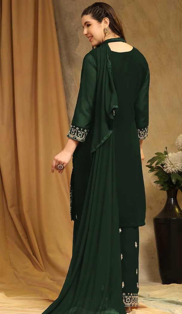Georgette With Embroidery Work Party Wear Palazzo Salwar Suit In Green - 8175180899