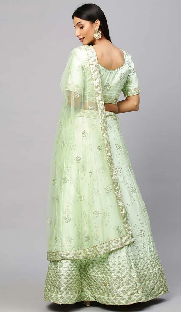 Designer Party Wear Satin Embroidery Work Women Lehenga Choli In Green - 8177180908